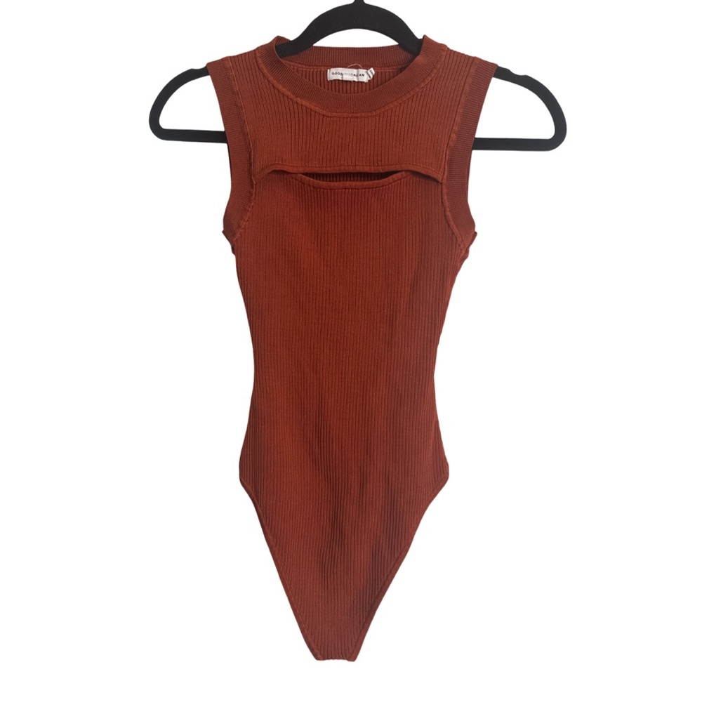 Good American Ribbed Sleeveless Bodysuit in Rust